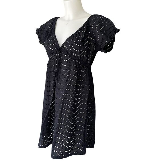 LA BLANCA WOMEN’s EYELET CASUAL MINI DRESS/ BEACH COVER UP BLACK‎ SZ SMALL - Picture 6 of 11